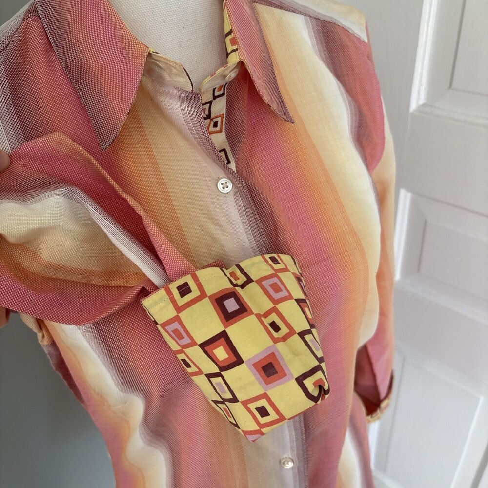Robert Graham Colorful Retro Geometric Sunrise Cuff Buttondown‎ Shirt Size 8